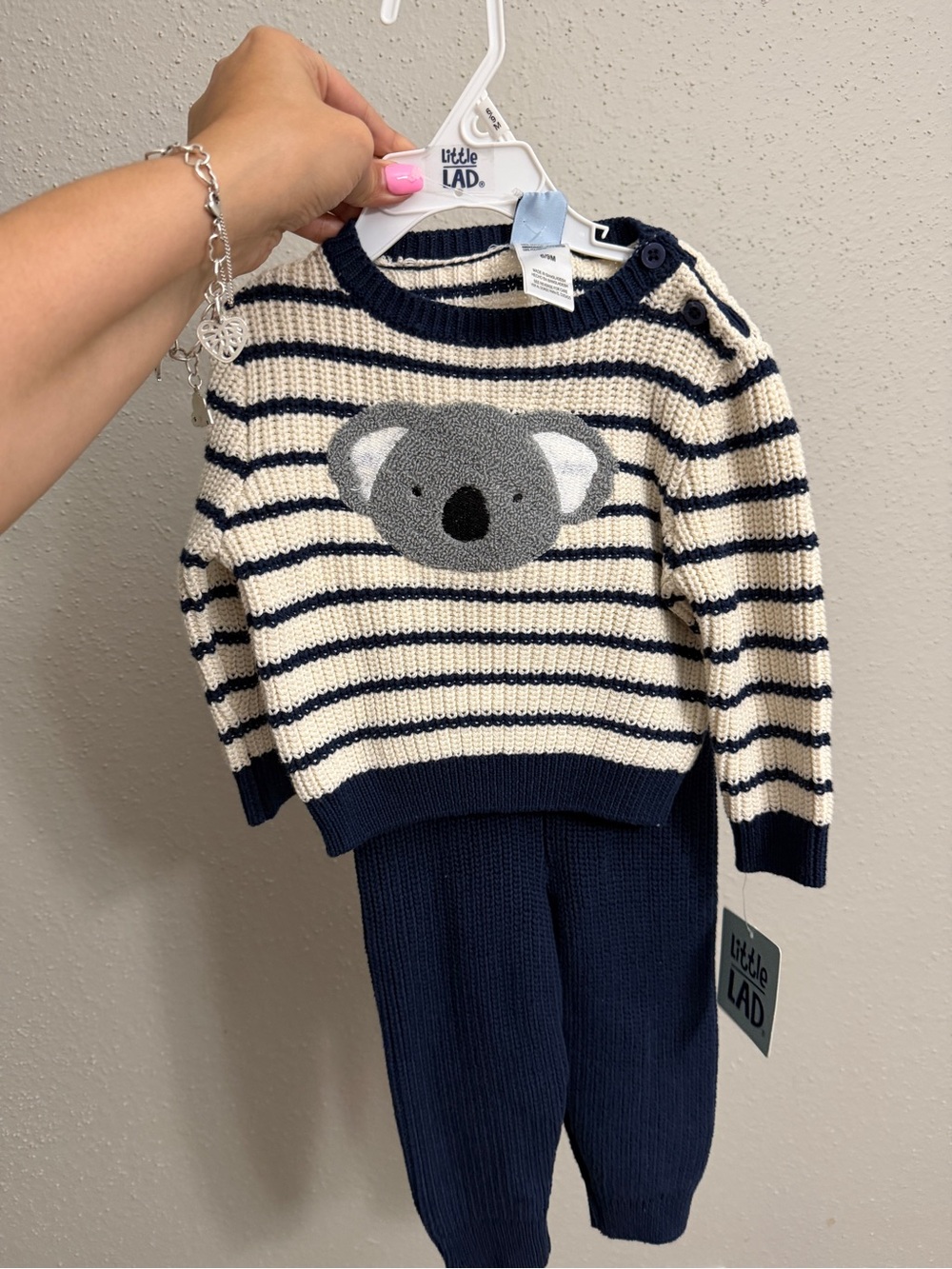 Little Lad Navy & Cream Striped Koala Kids Matching Set